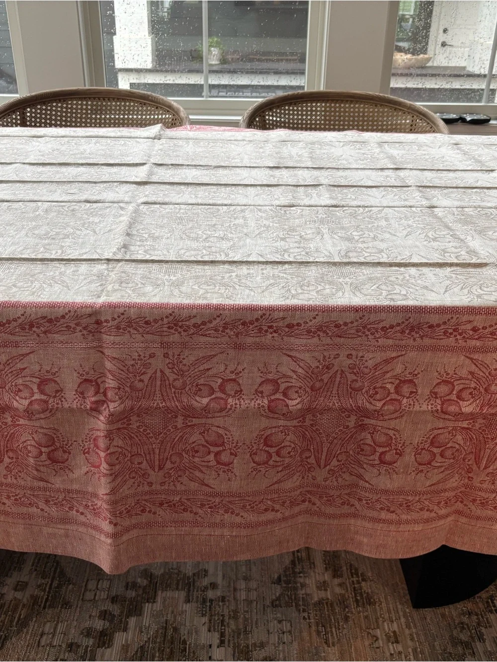 Williams Sonoma Red and Cream Jacquard Dining Tablecloth